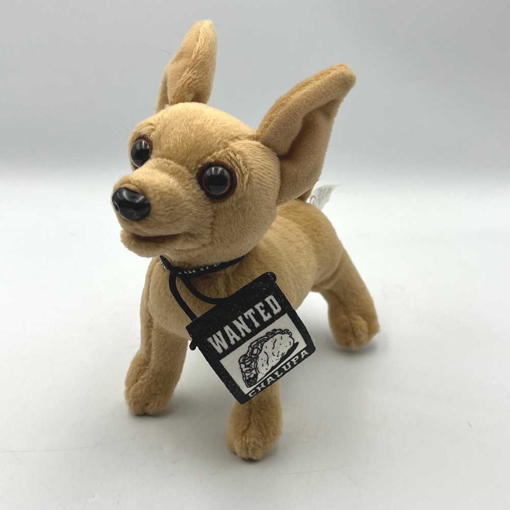 Taco Bell Plush Dog Tan Wanted Chalupa Talking Mascot 6" T x 7" W Vintage 90's
